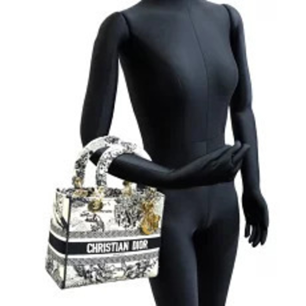 Christian Dior Lady Lite Handbag Canvas Ivory White - Picture 9 of 9